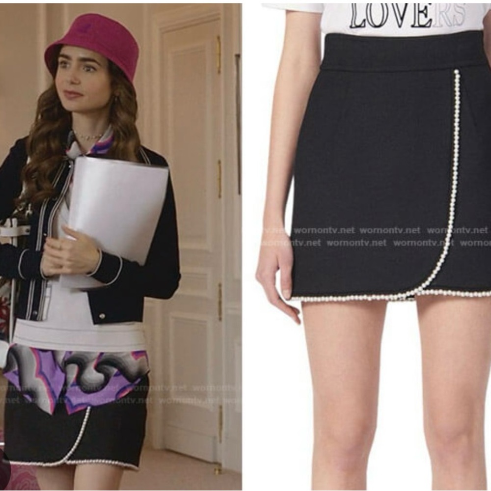 Sandro Black Mini Skirt with Pearl Trim